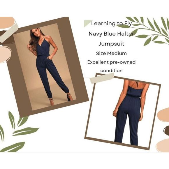 Lulu's Learning to Fly Navy Blue Halter Jumpsuit - Picture 1 of 14